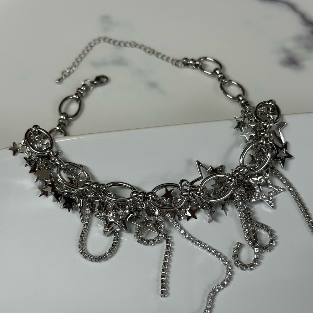 Statement Silver Star Charm Necklace